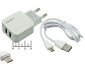 Сетевое зарядное устройство 2USB 5V 2.4A (шнур micro USB)  Ldnio A2202