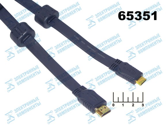 Шнур HDMI-mini HDMI 5м gold (фильтр) синий плоский Premier (5-846)
