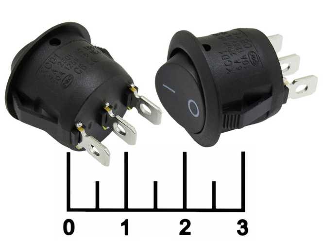 Выключатель 250/6 250V 6A KCD1 черный круглый 3 контакта (MRS-102-9/KCD1-101-5) (перекидной)