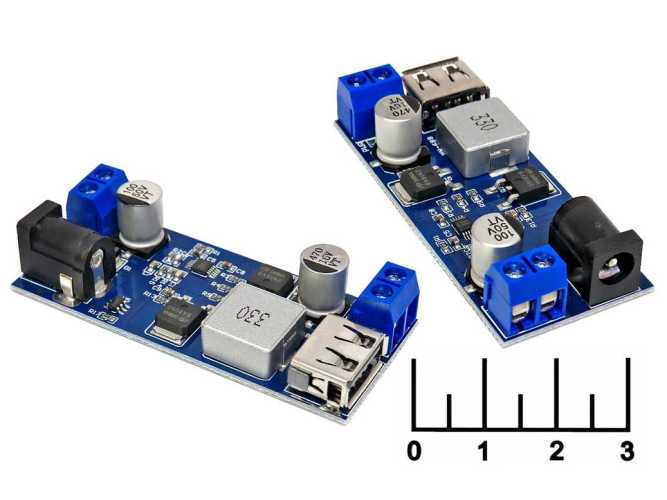 Преобразователь DC/DC вход 12-24V/выход 5V 5A USB (понижающий) (LM2596S)