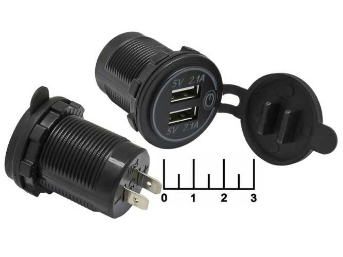 Зарядное устройство 2USB 5V 4.2A с крышкой в панель красный + сенсорный выключатель (№33)