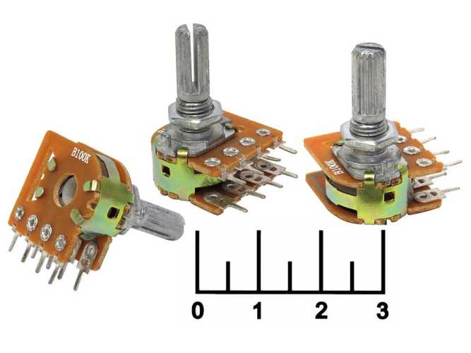 Резистор переменный 2*100 кОм B +тон комп. (+90) (S1305)