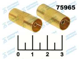 Переходник TV 2 гнезда gold металл