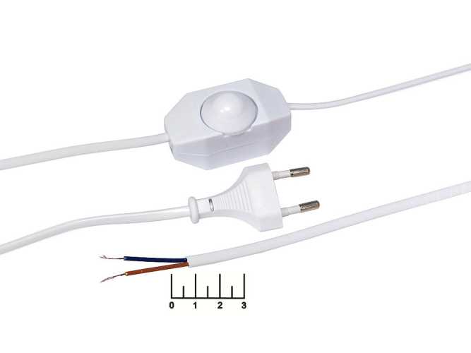 Шнур электрический без земли с диммером 100W 1.6м (вилка прямая/плоская) (белый)