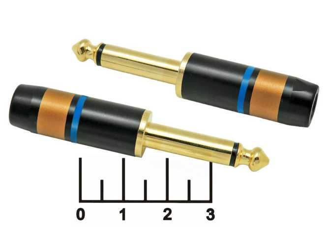 Разъем AUD 6.3 штекер моно металл gold на кабель синий SOYIRI