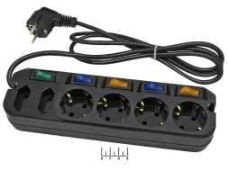 Сетевой фильтр 4+2/1.6м Most ARG (max-10A) (черный)