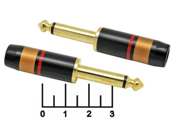 Разъем AUD 6.3 штекер моно металл gold на кабель красный SOYIRI