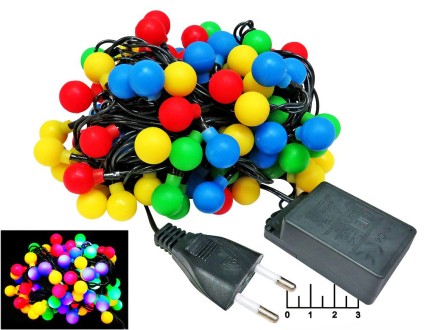 Гирлянда 100 светодиодов цветная 8м "Маленькие шарики" (черная нить)