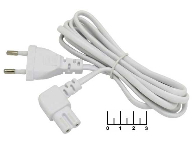 Шнур сетевой 2pin C7 восьмерка 1.8м (2*0.5) угол (вилка прямая) белый