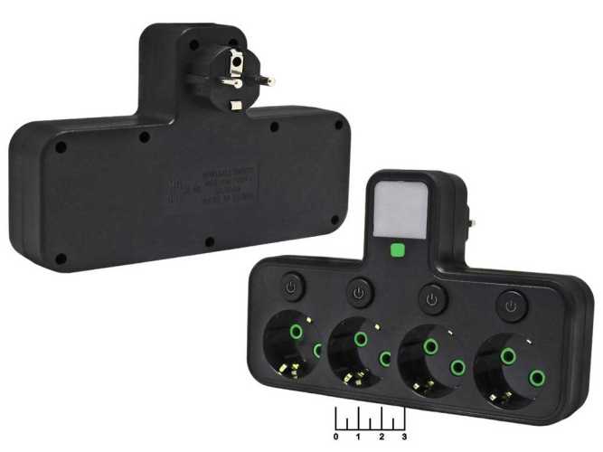 Тройник электрический /4 с землей 10A с подсветкой HG-274