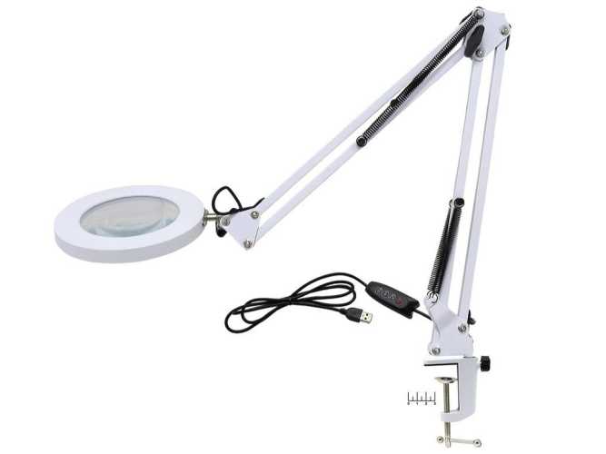 Лупа настольная с подсветкой 10* 155мм со струбциной LED72 OT-INL88
