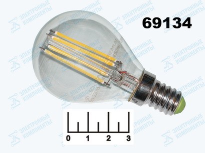 Лампа светодиодная 220V 5W E14 4000K белый шар G45 прозрачная нитевидная ASD/Home (45*74)