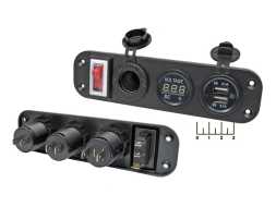 Зарядное устройство 2USB 5V 4.2A LED красный + гнездо прикуривателя + вольтметр с крышкой в панель