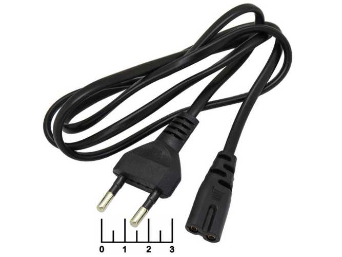 Шнур сетевой 2pin C7 восьмерка 1м (2*0.5) (вилка прямая)
