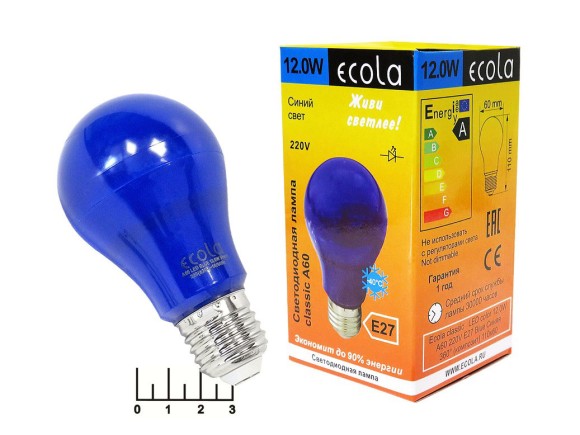 Лампа светодиодная 220V 12W E27 синяя A60 Ecola (60*110) K7CB12ELY
