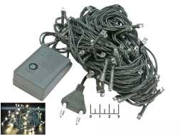 Гирлянда 100 светодиодов белая теплая 10м с контроллером (зеленая нить) (55062)