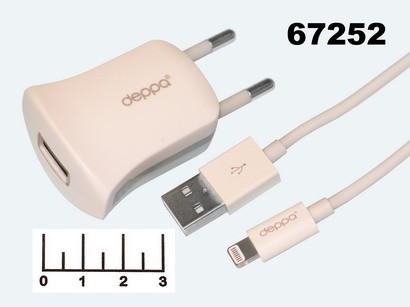Сетевое зарядное устройство USB 5V 1A (шнур Lightning) Deppa