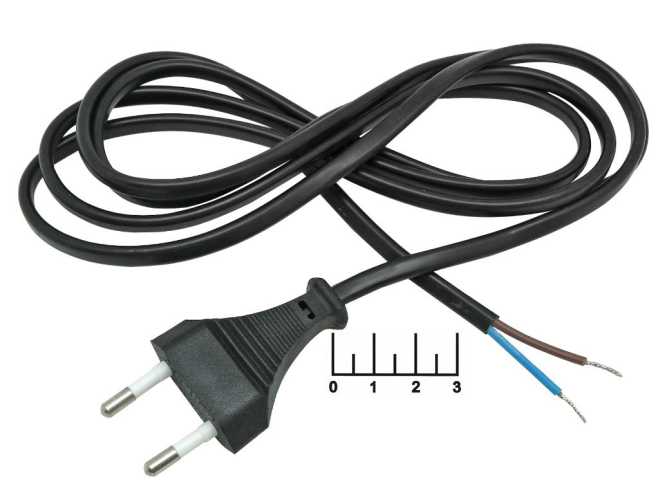Шнур электрический без земли 1.7м (вилка прямая/плоская) TDM черный