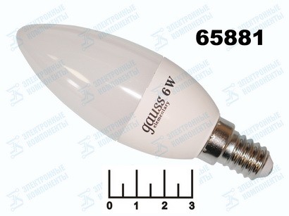 Лампа светодиодная 220V 6W E14 4100K белый свеча матовая Gauss (450lm) (33126)