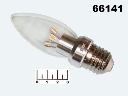 Лампа светодиодная 220V 3W E27 2700K белый теплый свеча прозрачная Gauss