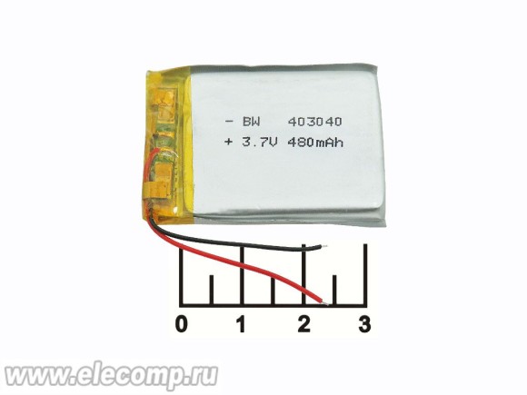 Аккумулятор 3.7V 0.48A 40*30*40 Lithium polymer
