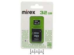 Карта памяти micro SD 32Gb + адаптер SD Mirex class10 (SDHC)