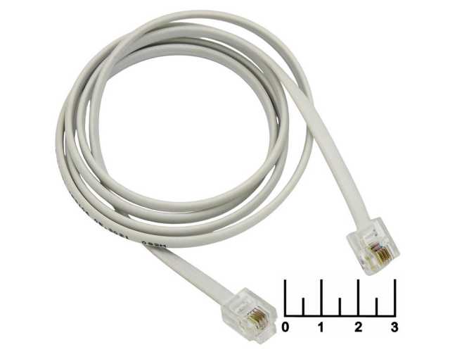 Шнур телефонный линейный 1м 6P4C (RJ-11) (белый)