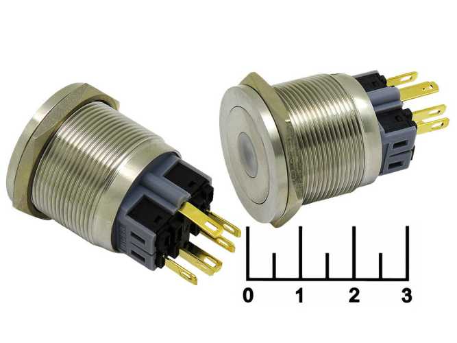 Кнопка IPBS-R/R GQ25PF-11ZD/B/N с фиксацией антивандальная синяя металл 12V (25мм) (точка) 6 конт.