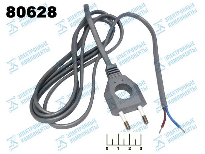 Шнур электрический без земли 1.7м (вилка прямая/плоская) с отверстием TDM (серый)