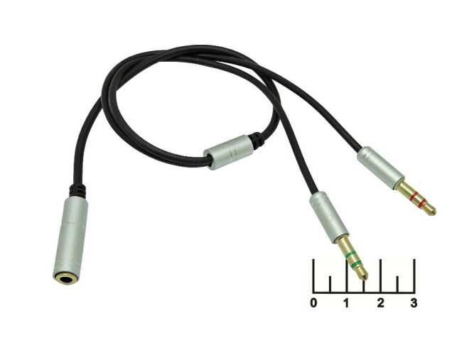 Переходник AUD 3.5 2 штекера стерео (микрофон)/AUD 3.5 4 контакта гнездо gold 30см OT-AVC44