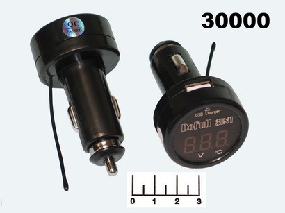 Автомобильное зарядное устройство USB 5V 2.1A + вольтметр + термометр DF-01