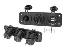 Зарядное устройство 2USB 5V 4.2A LED синий + гнездо прикуривателя + вольтметр с крышкой в панель