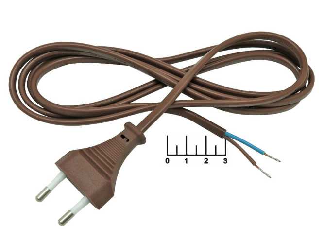 Шнур электрический без земли 1.7м (вилка прямая/плоская) TDM коричневый