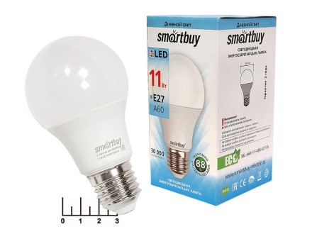Лампа светодиодная 220V 11W E27 4000K белый A60 Smartbuy (60*110) (900lm)