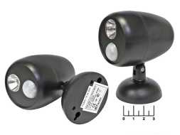 Светильник светодиодный 1LED 0.5W настенный с датчиком движения 4*АА Feron FN1201 (черный)