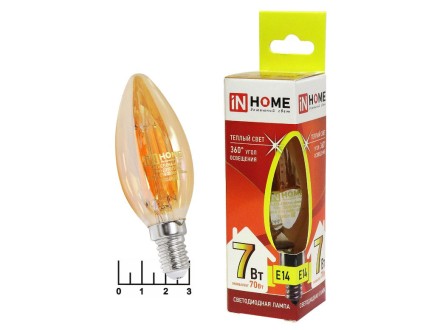 Лампа светодиодная 220V 7W E14 3000K белый теплый свеча золотистая филаментная ASD/INHOME (630lm)