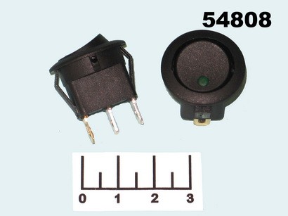 Выключатель 12/10 IRS-1C черный LED зеленый круглый 3 контакта (подсветка 12V)