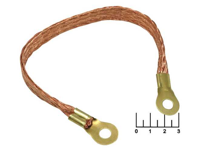 Провод массы с клеммами кольцевыми 8мм медь (плетенка) gold 30см