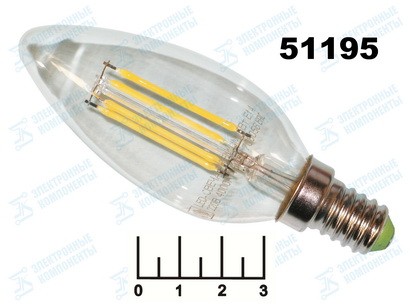 Лампа светодиодная 220V 5W E14 4000K белый свеча нитевидная ASD (35*98)