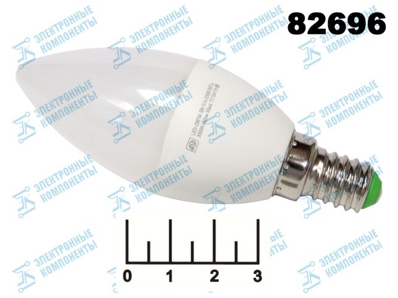 Лампа светодиодная 220V 5W E14 3000K белый теплый свеча матовая ASD