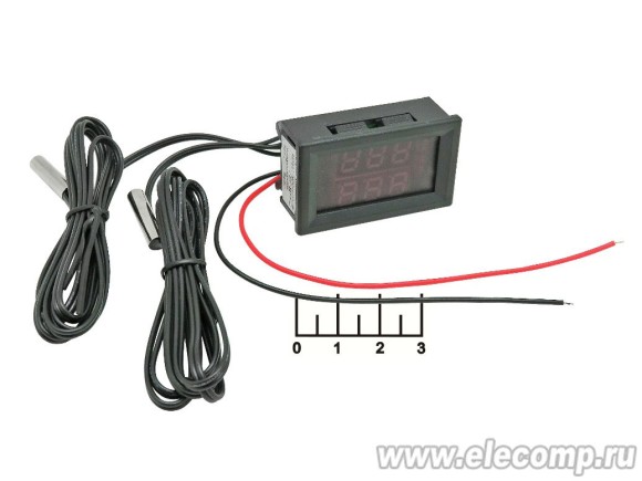 Радиоконструктор термометр цифровой (-50...125C) 5-80VDC синий/красный (2 датчика)