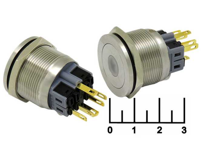 Кнопка IPBS-R/R GQ25PF-11D/B/N без фиксации антивандальная синяя металл 12V (25мм) (точка) 6 конт.