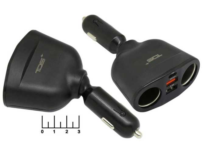 Прикуриватель-2 + 2USB +Type C гнездо+ вольтметр TDS TS-CAU68B автомобильный