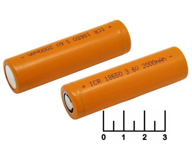 Аккумулятор 3.6V 2A 18650 ICR18650 плоский плюс