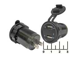 Зарядное устройство 2USB 5V 4.2A + вольтметр с крышкой в панель синий на проводе 0.6м TS-CAU49