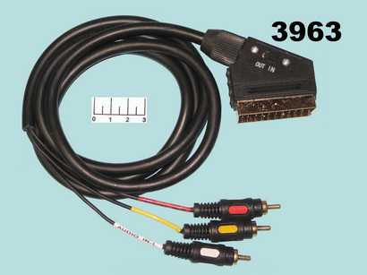 Шнур Скарт-3RCA 1.5м gold пластик с переключателем Premier