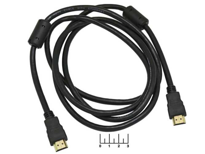 Шнур HDMI-HDMI 2м gold пластик (2 фильтра) Smartbuy 1.4B (322-75)