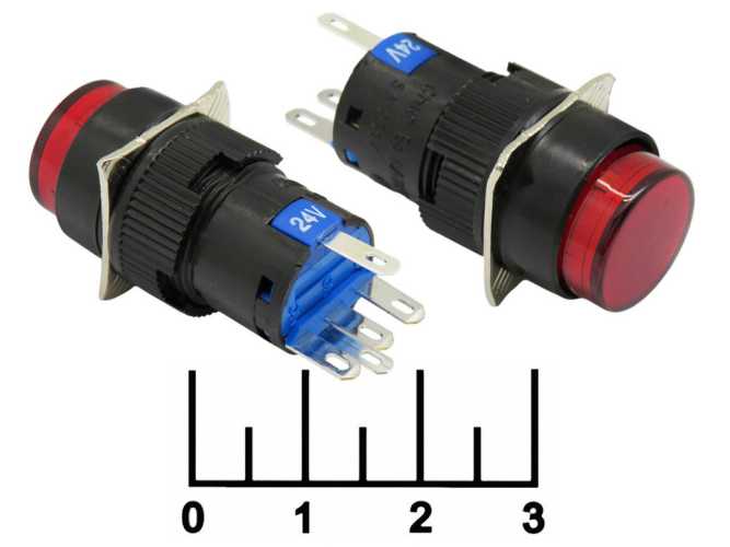 Кнопка 250/5 AL6 красная круглая с фиксацией 5 контактов (подсветка 24V) LA160-16A