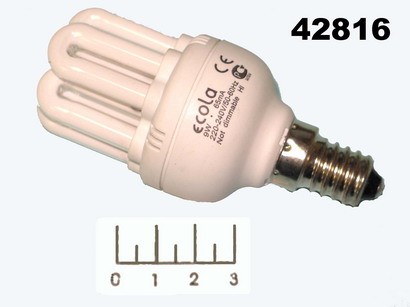Лампа энергосберегающая 6U 9W E14 2700K белый теплый mini Ecola (40*90) R4SW09ECD
