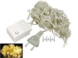 Гирлянда 100 светодиодов белая теплая 10м с контроллером (прозрачная нить)